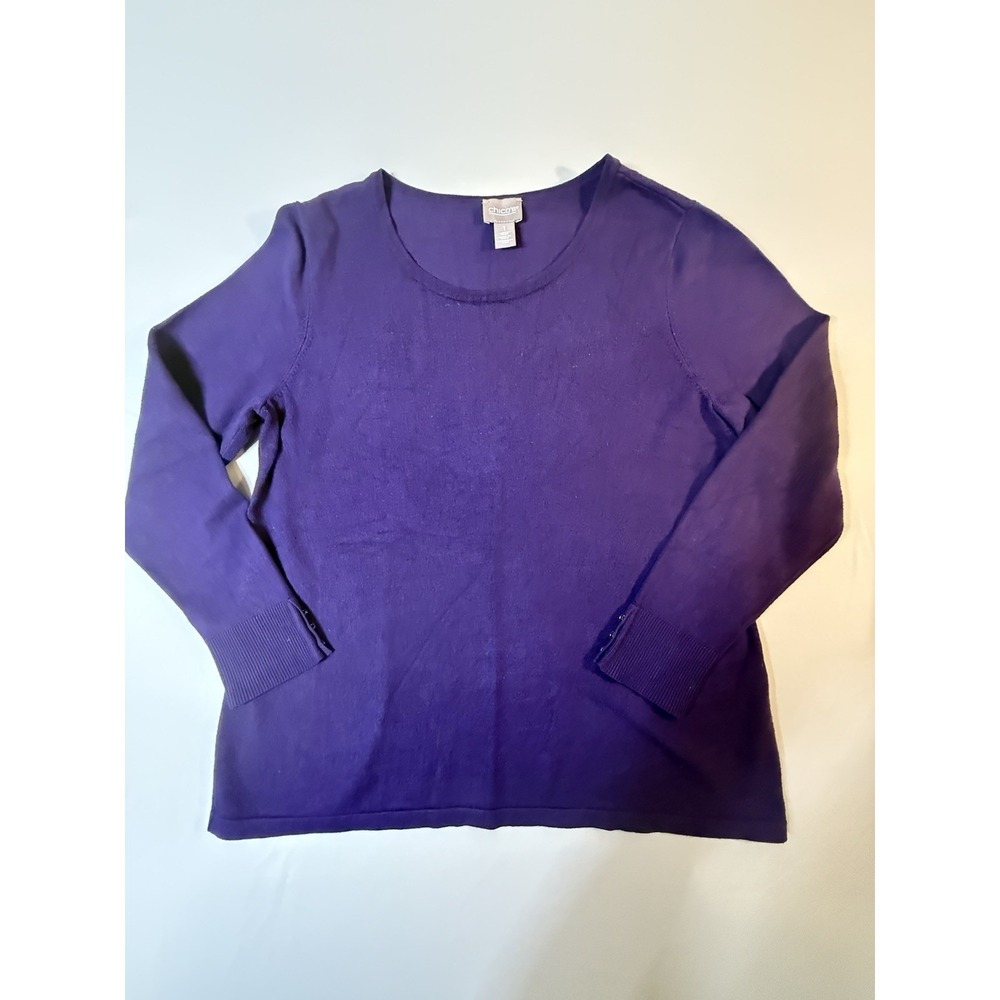 Ladies Chicos Long Sleeve Light Weight Purple Sweater Silver Buttons Size 1